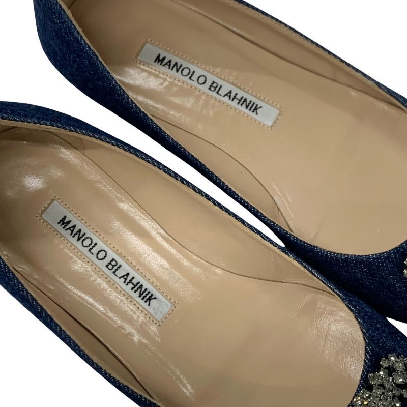 マノロブラニク MANOLO BLAHNIK ハンギシ フラットシューズ 靴 シューズ デニム ブルー フラットパンプス ビジュー