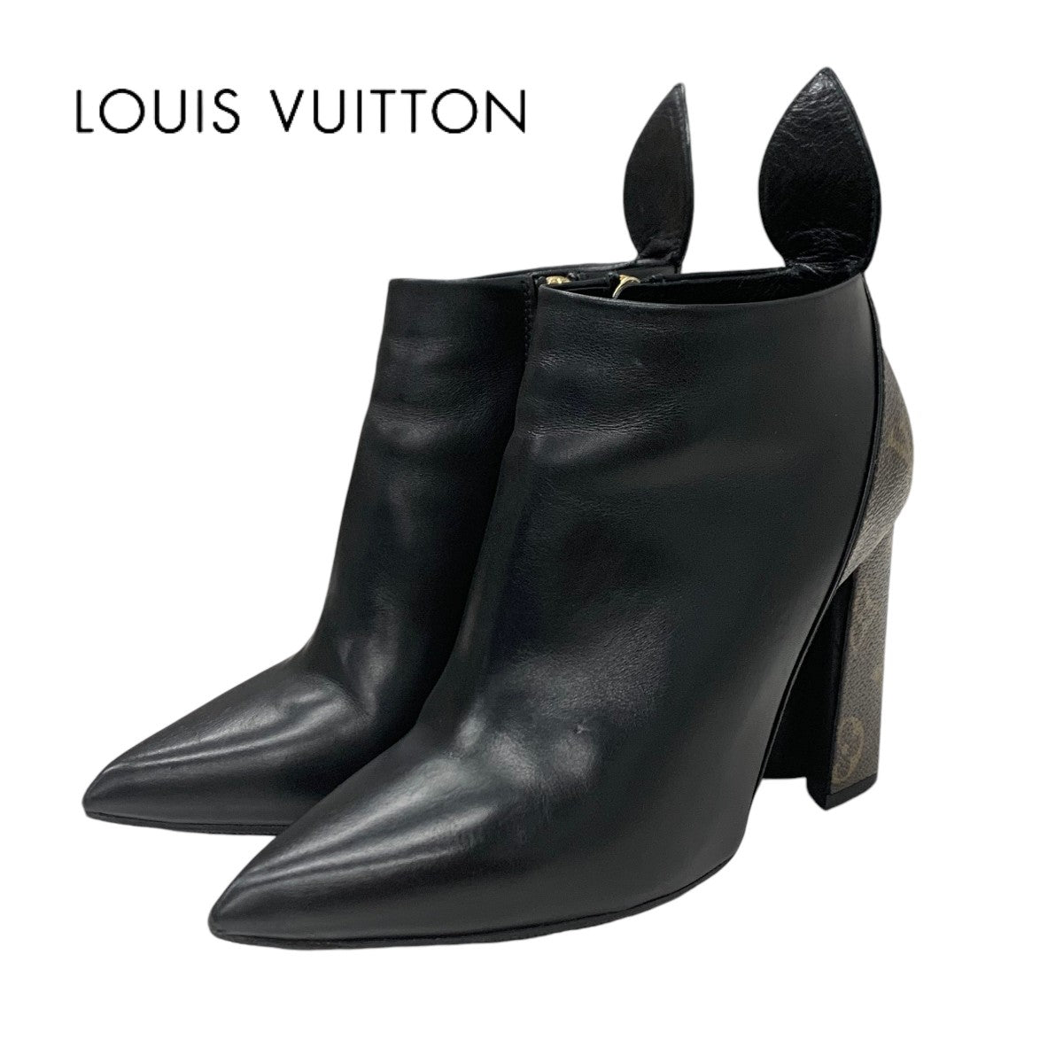 LOUIS VUITTON Rodeo Queen Line Monogram Boots Short Boots Shoes Leather Black Brown Ankle Boots