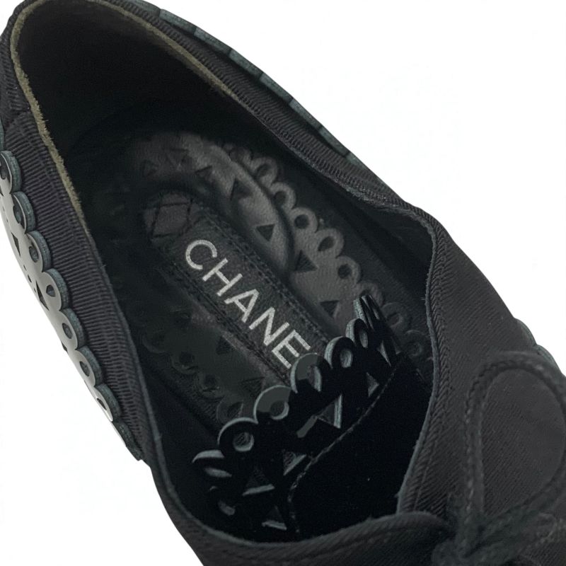 シャネル CHANEL ローファー 革靴 靴 シューズ パテント ファブリック ブラック 黒 ココマーク レースアップシューズ 厚底