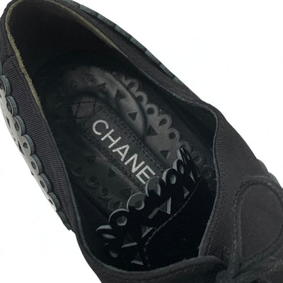 シャネル CHANEL ローファー 革靴 靴 シューズ パテント ファブリック ブラック 黒 ココマーク レースアップシューズ 厚底