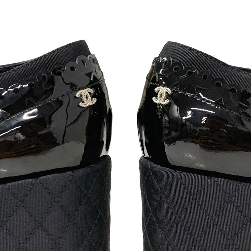 シャネル CHANEL ローファー 革靴 靴 シューズ パテント ファブリック ブラック 黒 ココマーク レースアップシューズ 厚底