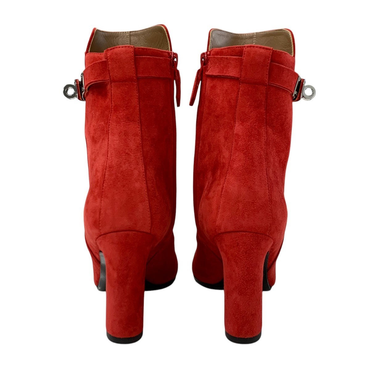 Hermes Jews Boots Short Boots Shoes Suede Red Silver Kelly Hardware