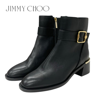 Jimmy Choo JIMMY CHOO Clarice45 Boots Short Boots Shoes Leather Black Gold Belt