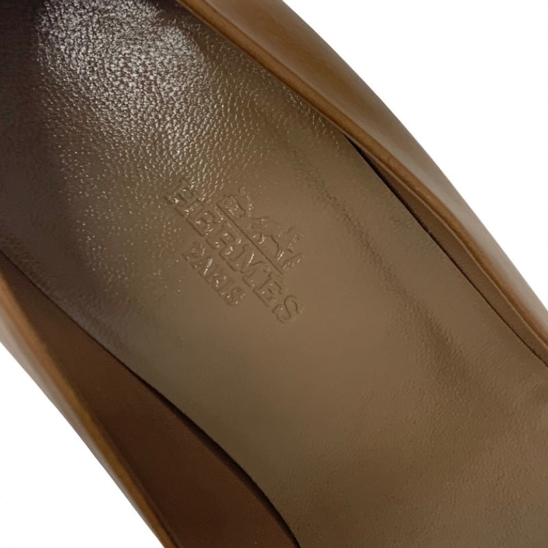 エルメス HERMES パンプス 靴 シューズ レザー ブラウン イエロー シェーヌダンクル ウェッジソール