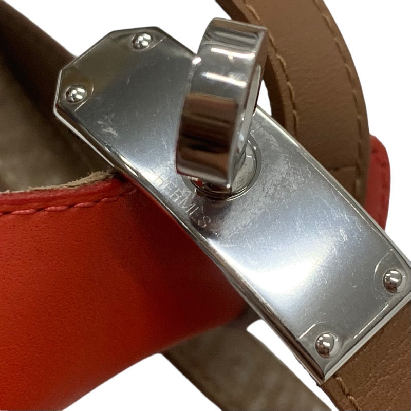 エルメス HERMES マネージュ サンダル 靴 シューズ レザー レッド ブラウン シルバー ケリー金具 ストラップ