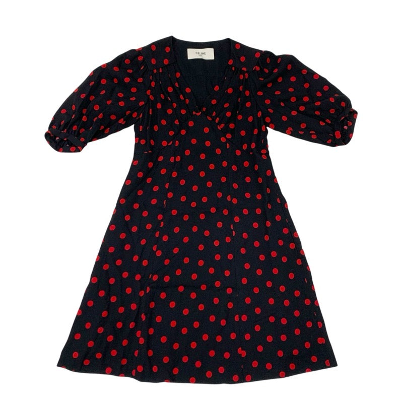 セリーヌ CELINE ワンピース レーヨン ブラック レッド ドット ドレス