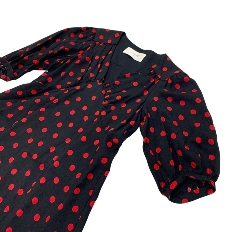 セリーヌ CELINE ワンピース レーヨン ブラック レッド ドット ドレス