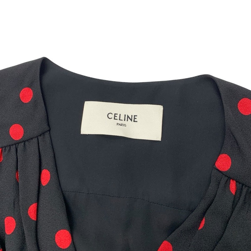 セリーヌ CELINE ワンピース レーヨン ブラック レッド ドット ドレス