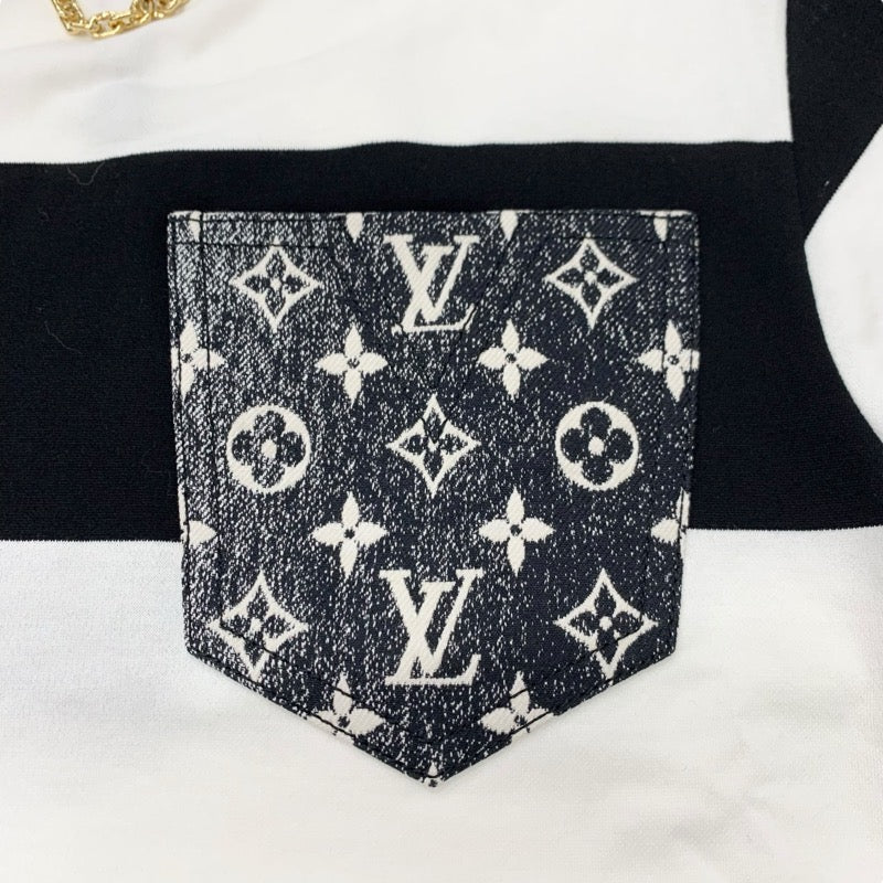 ルイヴィトン LOUIS VUITTON ワンピース コットン ブラック ホワイト 未使用 ボーダー ポケット チェーン