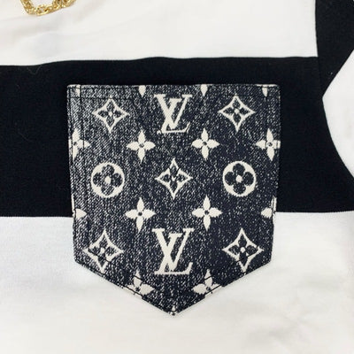 ルイヴィトン LOUIS VUITTON ワンピース コットン ブラック ホワイト 未使用 ボーダー ポケット チェーン
