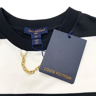 ルイヴィトン LOUIS VUITTON ワンピース コットン ブラック ホワイト 未使用 ボーダー ポケット チェーン