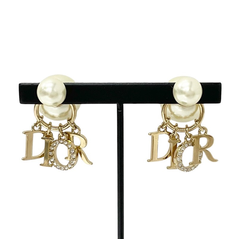 CHRISTIAN DIOR DIOR TRIBALES Earrings Gold Logo Rhinestone