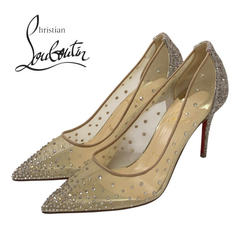 クリスチャンルブタン Christian Louboutin FOLLIES STRASS パンプス 靴 シューズ メッシュ グリッター ベージュ ラインストーン パーティーシューズ