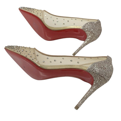 クリスチャンルブタン Christian Louboutin FOLLIES STRASS パンプス 靴 シューズ メッシュ グリッター ベージュ ラインストーン パーティーシューズ