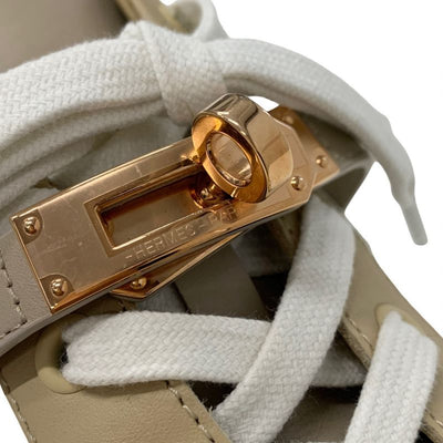 エルメス HERMES デイ スニーカー 靴 シューズ レザー ベージュ ホワイト ピンクゴールド ケリー金具