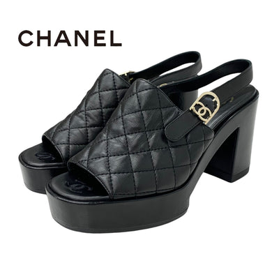 シャネル CHANEL サンダル 靴 シューズ レザー ブラック 黒 マトラッセ ココマーク ストラップ