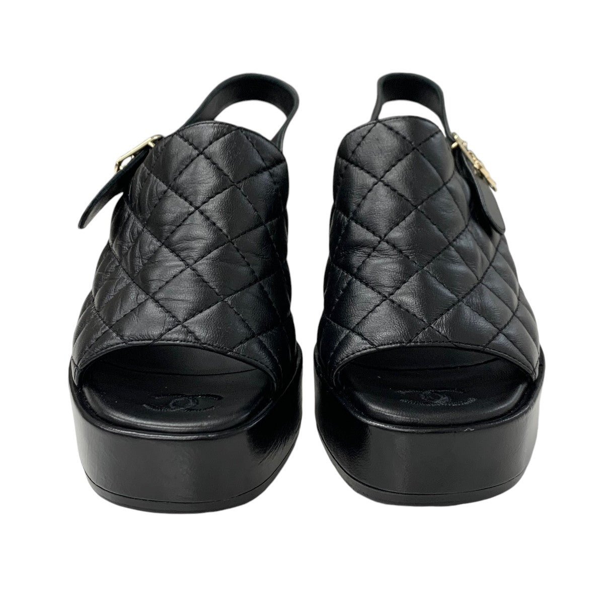シャネル CHANEL サンダル 靴 シューズ レザー ブラック 黒 マトラッセ ココマーク ストラップ