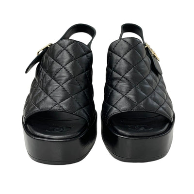 シャネル CHANEL サンダル 靴 シューズ レザー ブラック 黒 マトラッセ ココマーク ストラップ