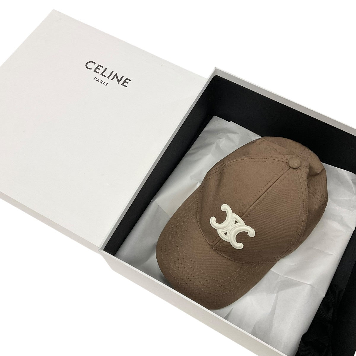 CELINE cap hat cotton brown white logo triomphe baseball cap