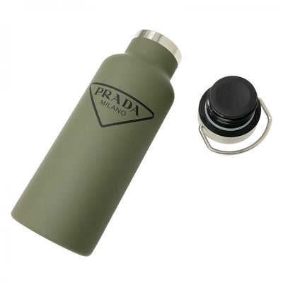 PRADA Khaki Unused Triangle Logo Water Bottle Tumbler Heat Insulation Cold Bottle Water Bottle