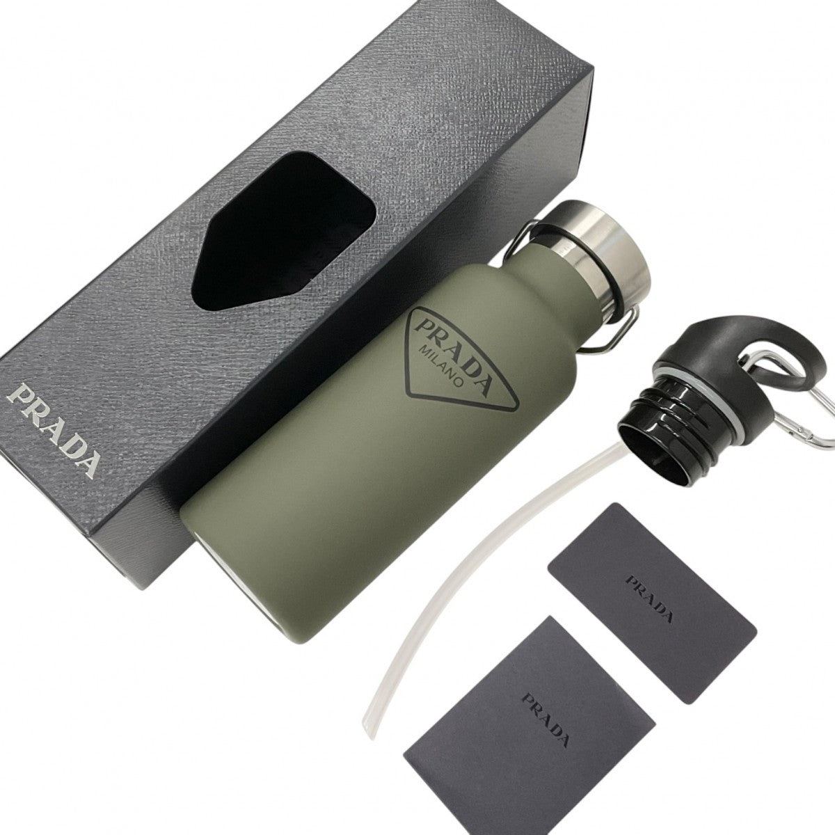 PRADA Khaki Unused Triangle Logo Water Bottle Tumbler Heat Insulation Cold Bottle Water Bottle