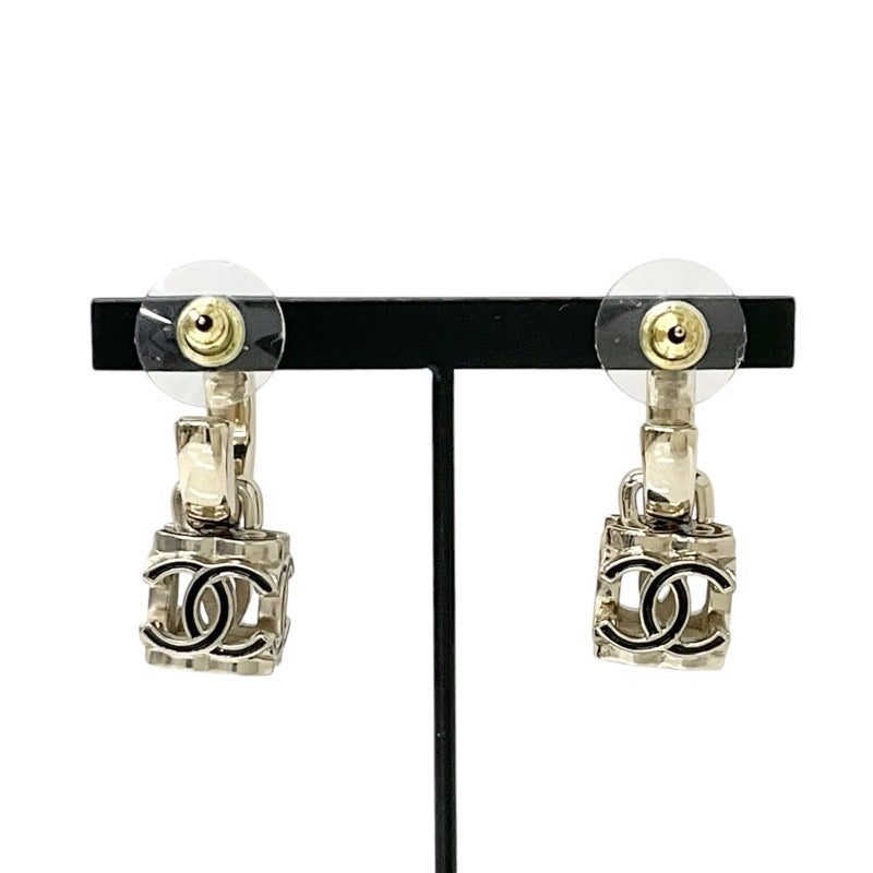 Chanel Earrings Gold Black Coco Mark Cube Hoop