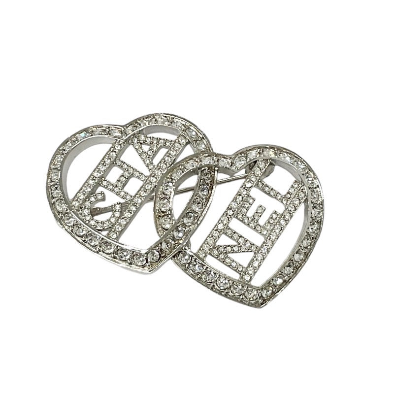 Chanel CHANEL Brooch Corsage Silver Logo Rhinestone Heart