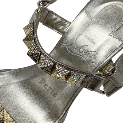 クリスチャンルブタン Christian Louboutin ピラクロウ サンダル 靴 シューズ レザー ゴールド スタッズ ウェッジソール