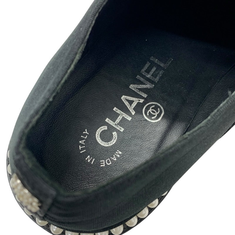 シャネル CHANEL スニーカー 靴 シューズ ファブリック ブラック ホワイト ココマーク パール レースアップシューズ