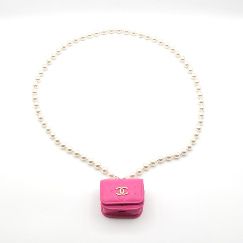 シャネル CHANEL ネックレス ペンダント チョーカー ピンク ゴールド ココマーク マトラッセ airpodsケース イヤホンケース