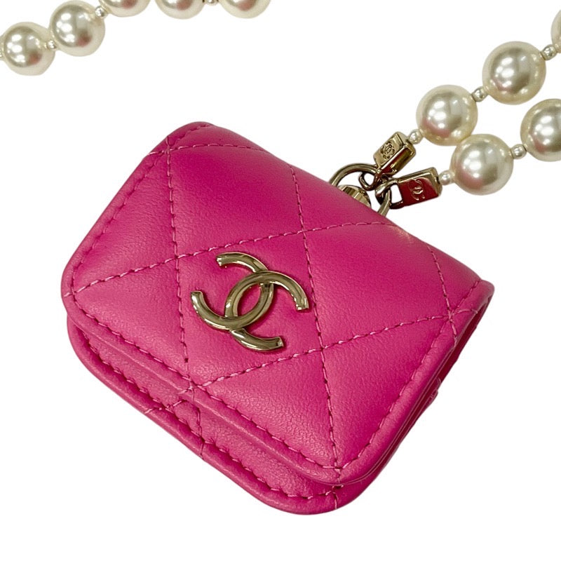 Chanel CHANEL necklace pendant choker pink gold coco mark matelasse airpods case earphone case