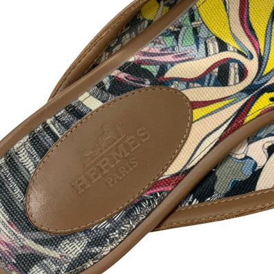 エルメス HERMES オズ フラットシューズ 靴 シューズ レザー ブラウン シルバー ケリー金具 ミュール スリッパサンダル