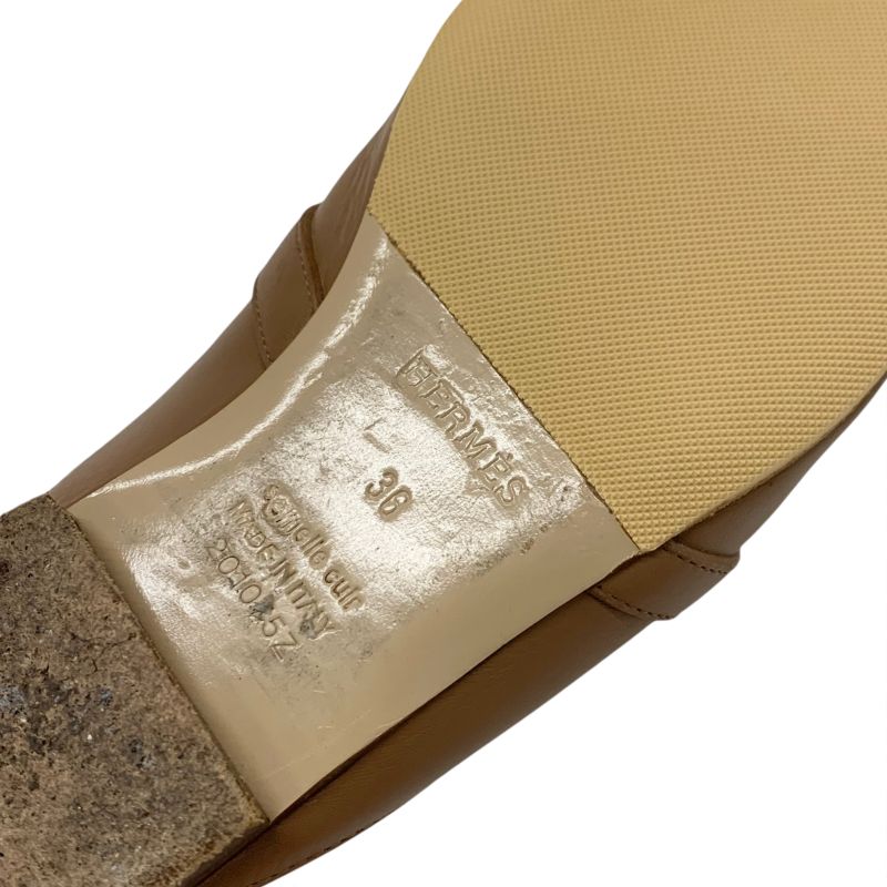 エルメス HERMES オズ フラットシューズ 靴 シューズ レザー ブラウン シルバー ケリー金具 ミュール スリッパサンダル