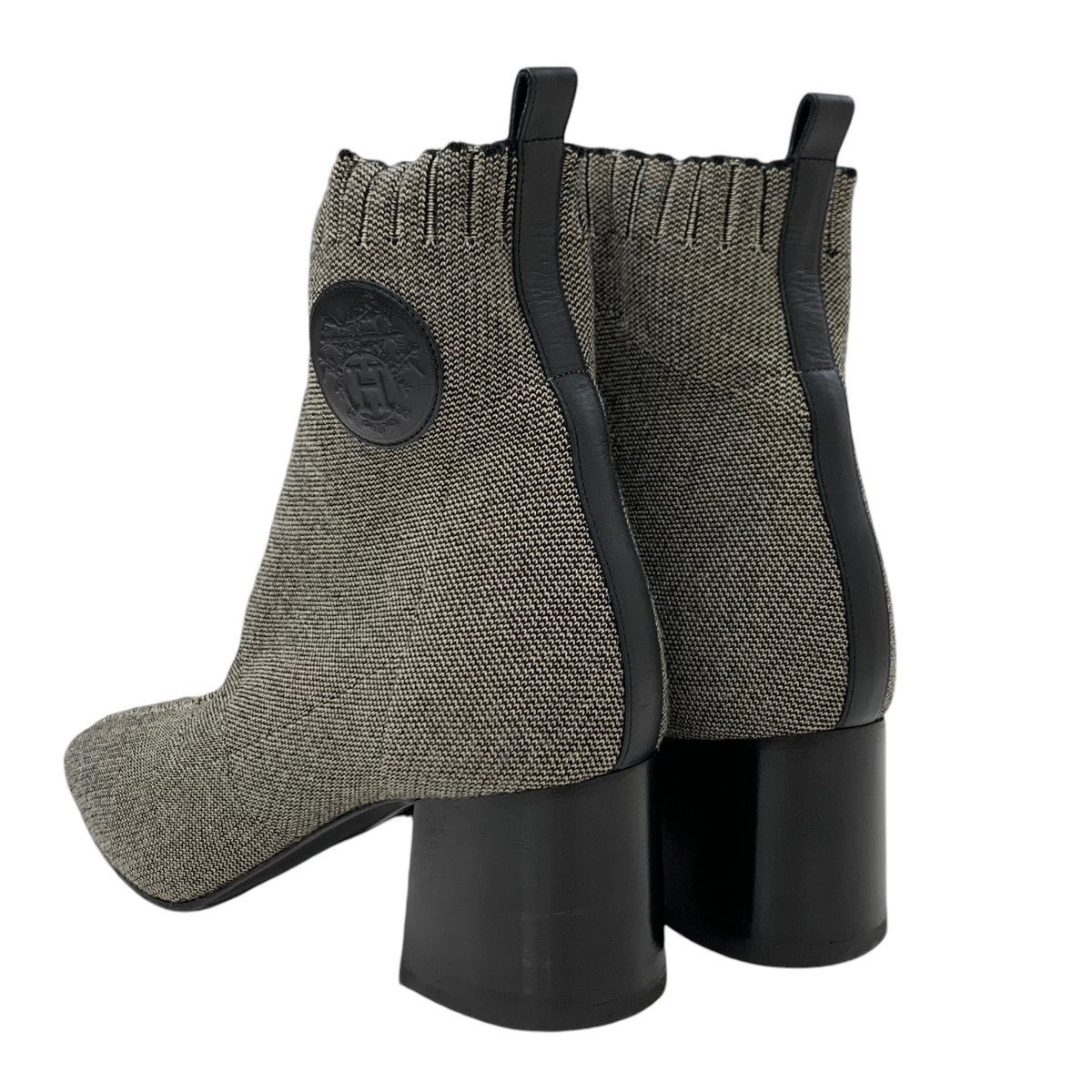 Hermes HERMES Volvelle Boots Short Boots Shoes Fabric Leather Grey Knit Exlibris Socks Boots