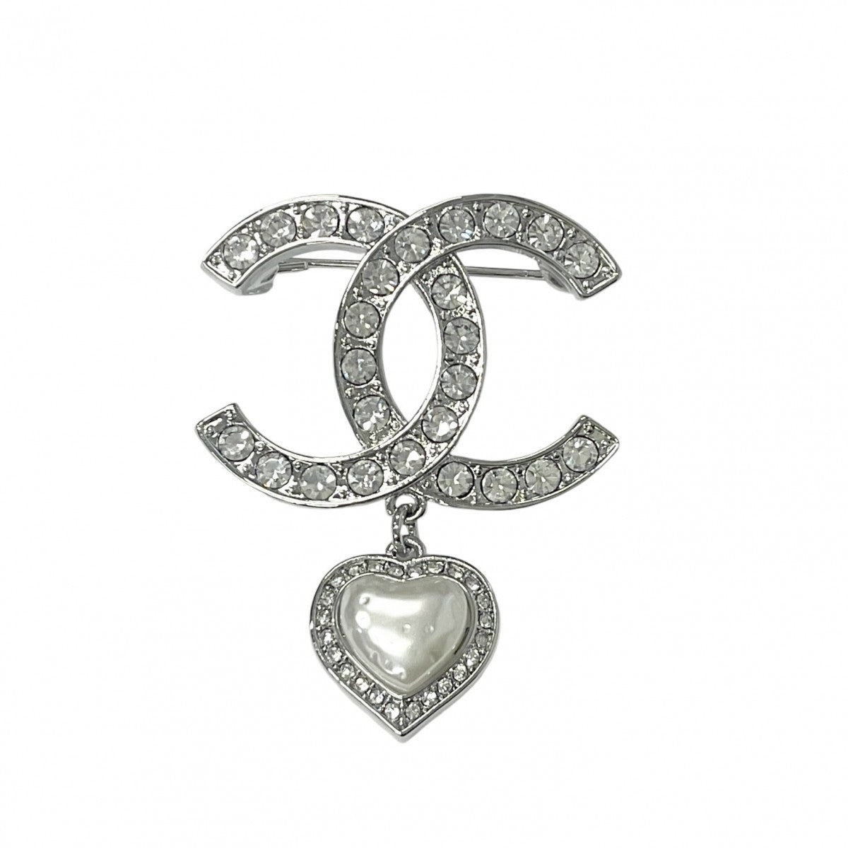 Chanel CHANEL Brooch Corsage Silver Coco Mark Rhinestone Heart