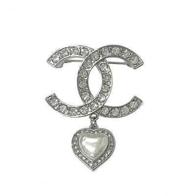 Chanel CHANEL Brooch Corsage Silver Coco Mark Rhinestone Heart