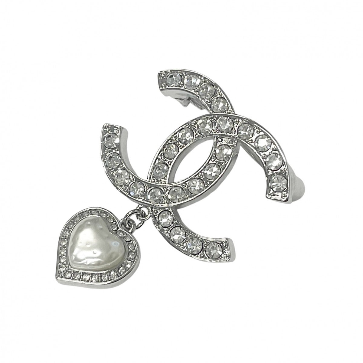 Chanel CHANEL Brooch Corsage Silver Coco Mark Rhinestone Heart