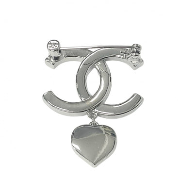 Chanel CHANEL Brooch Corsage Silver Coco Mark Rhinestone Heart