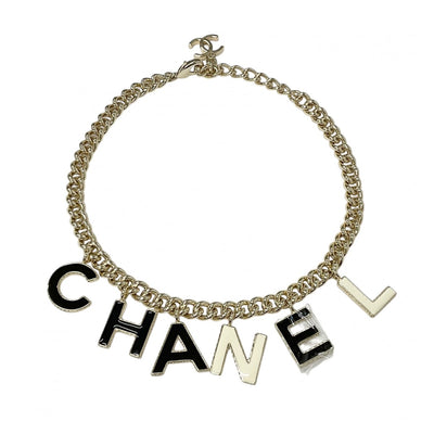 Chanel CHANEL necklace pendant choker gold black white logo