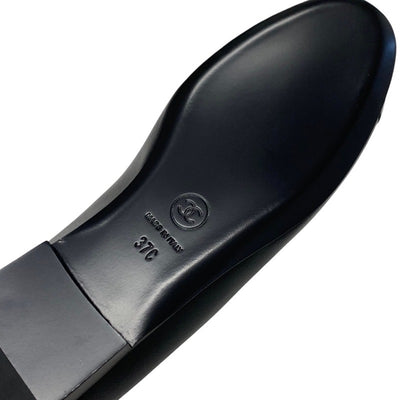 Chanel Flat Shoes, Leather Patent Black Unused Camellia Coco Mark Flat Pumps