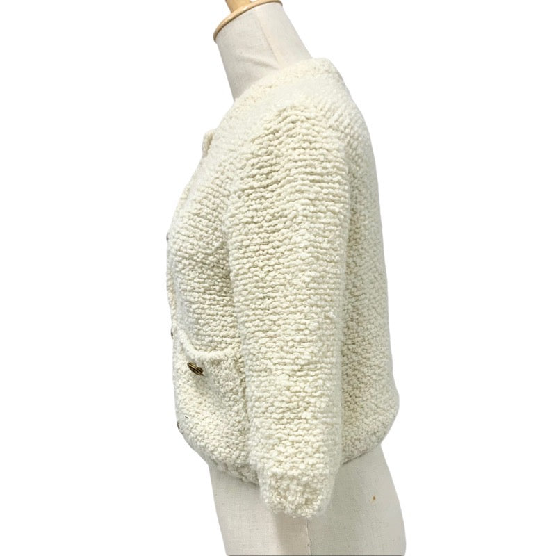 PRADA Tops White Gold Boucre Mohair Cardigan Logo Knit