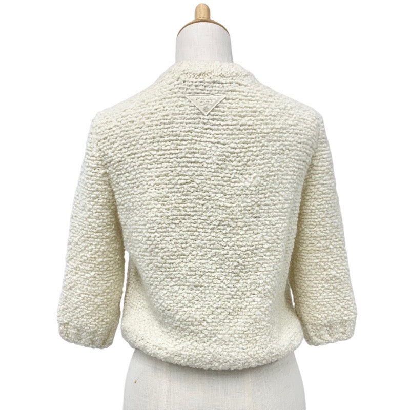 PRADA Tops White Gold Boucre Mohair Cardigan Logo Knit