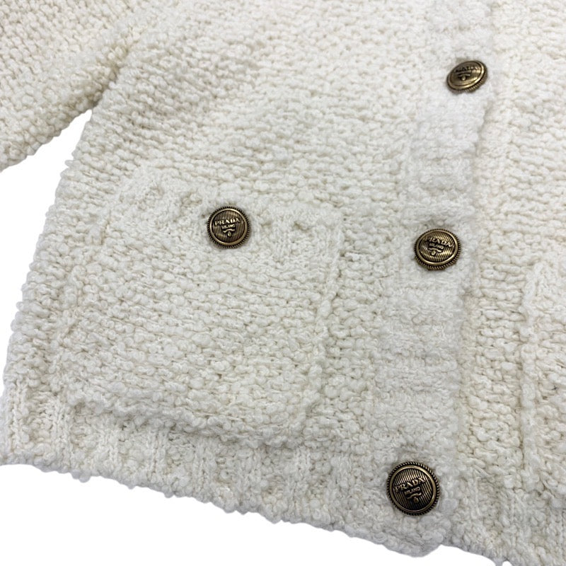 PRADA Tops White Gold Boucre Mohair Cardigan Logo Knit