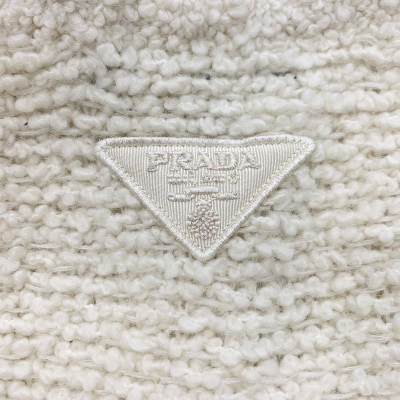 PRADA Tops White Gold Boucre Mohair Cardigan Logo Knit