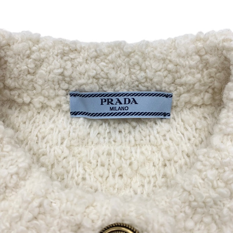 PRADA Tops White Gold Boucre Mohair Cardigan Logo Knit