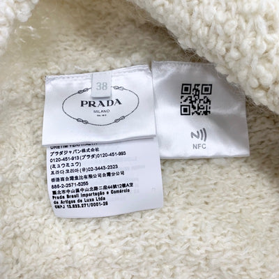 PRADA Tops White Gold Boucre Mohair Cardigan Logo Knit