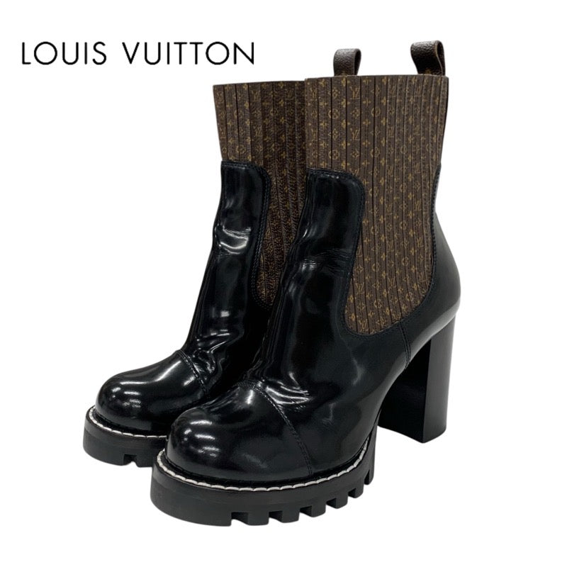 Louis Vuitton LOUIS VUITTON Star Trail Line Monogram Boots Short Boots Shoes Leather Patent Black Brown Ankle Boots Side Gore