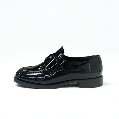 プラダ PRADA ローファー 革靴 靴 シューズ パテント ブラック シルバー トライアングルロゴ
