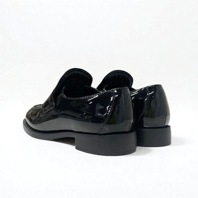 プラダ PRADA ローファー 革靴 靴 シューズ パテント ブラック シルバー トライアングルロゴ