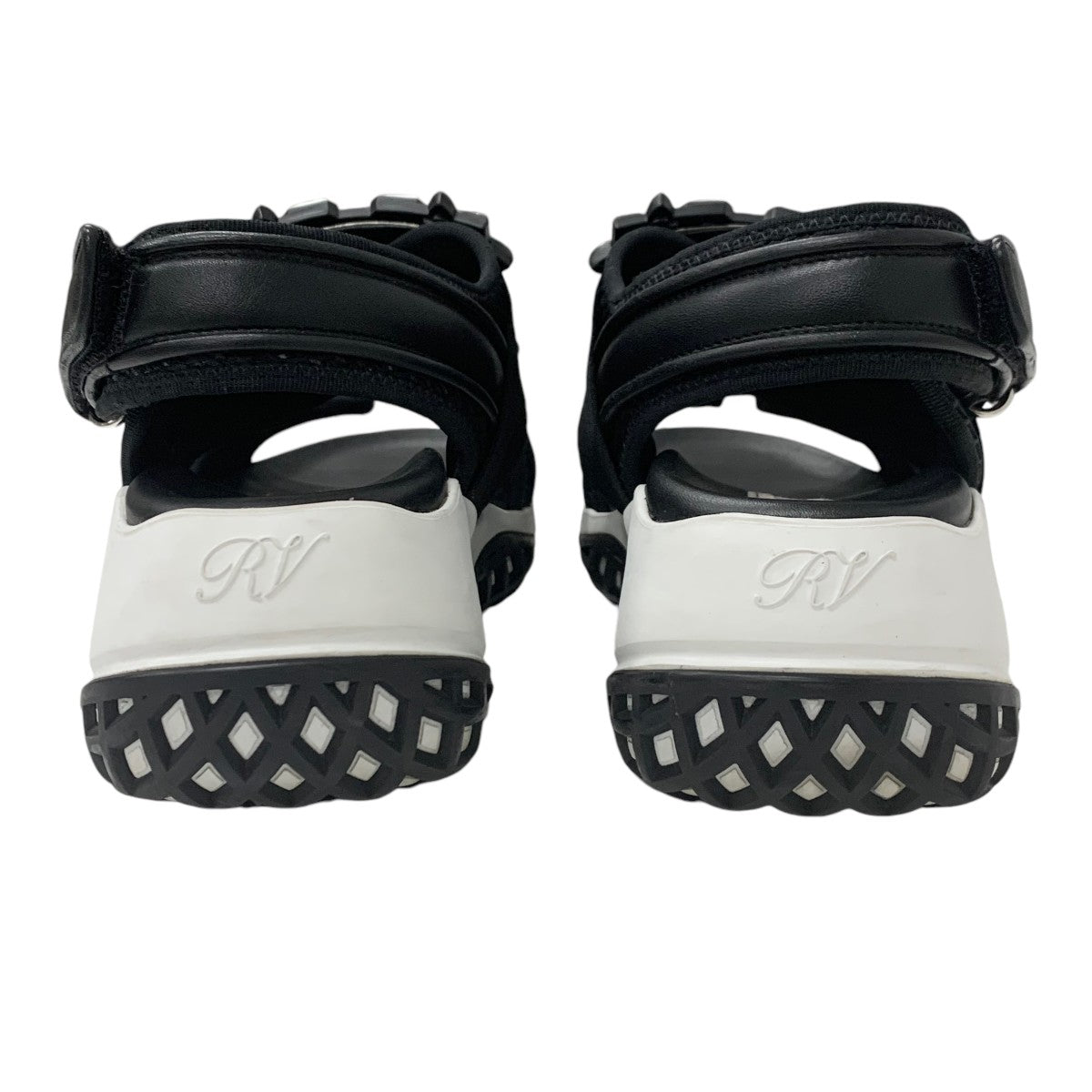 ロジェヴィヴィエ Roger Vivier ヴィヴラン サンダル 靴 シューズ レザー ファブリック ブラック 黒 ストラスバックル ビジュー メッシュ ベルクロ ストラップ